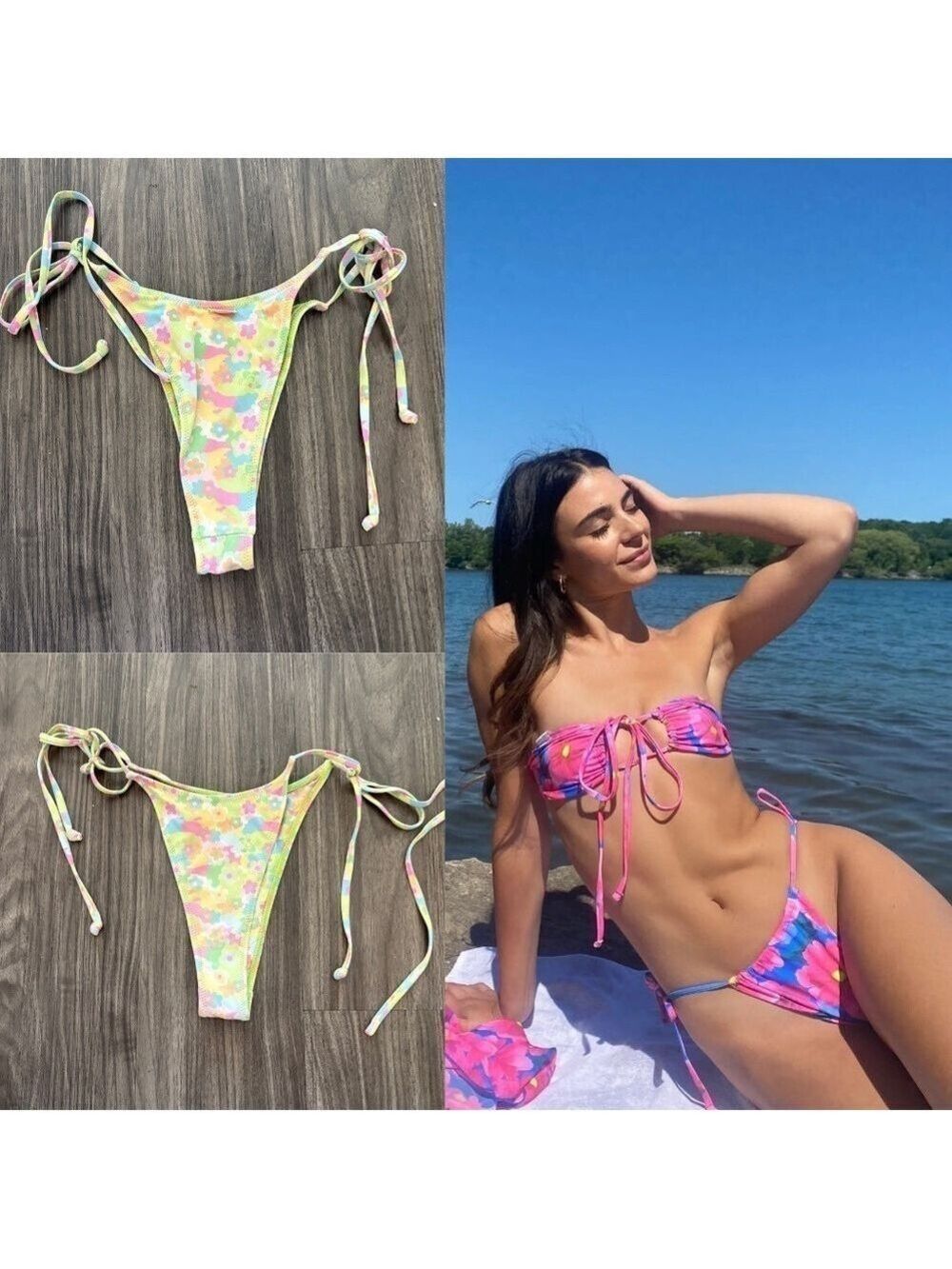 Lahana Swim Floral Print Pastel Bikini Bottom with Tie Sides XS